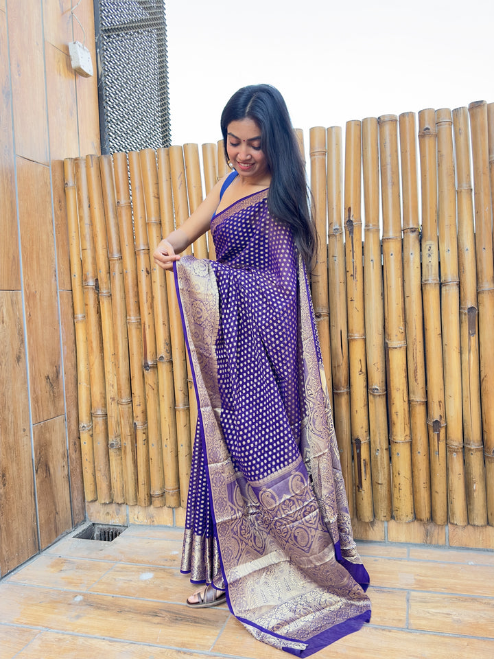 Blue Polka Dot Saree