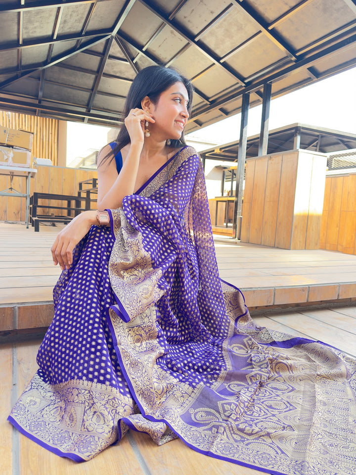 Blue Polka Dot Saree