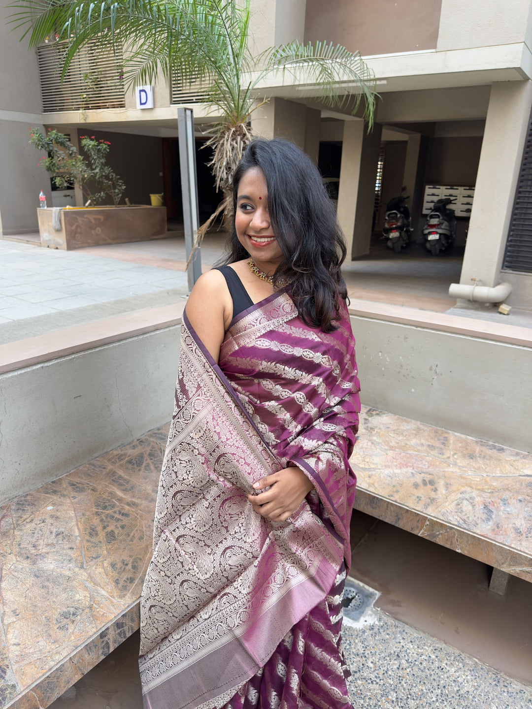 Wine Banarasi Saree