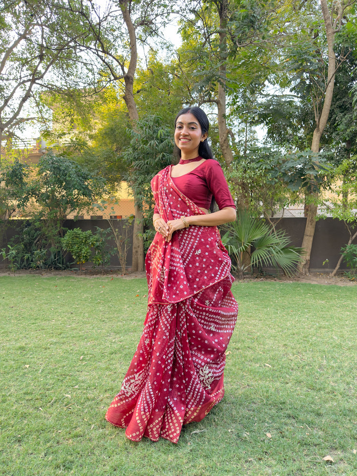 Cotton Bandhni Saree