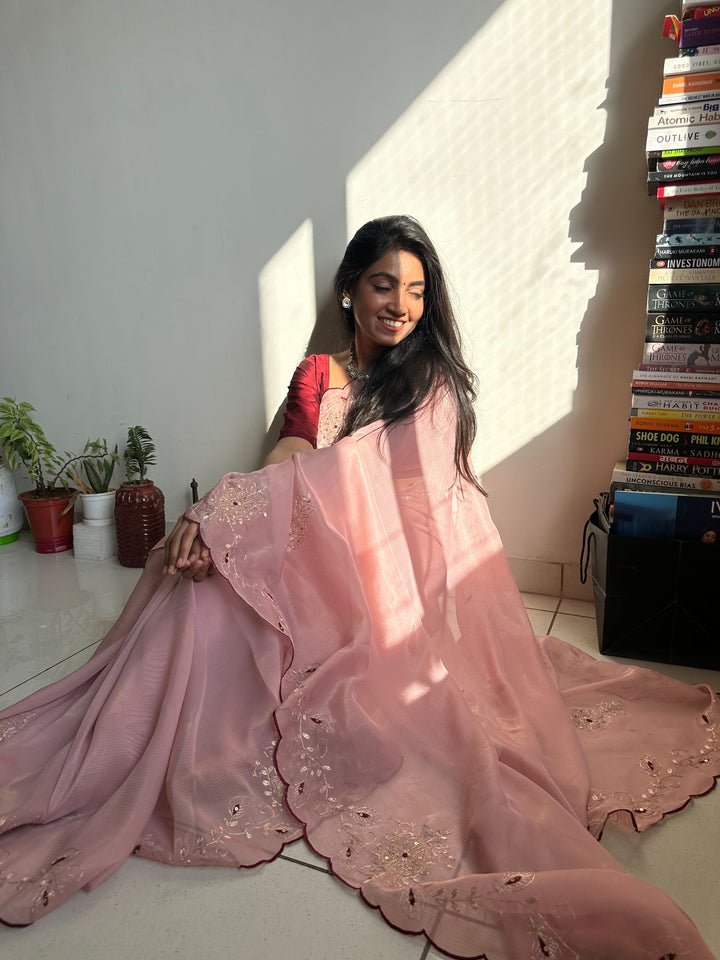 Soft Pink Tissue Gotapatti Saree