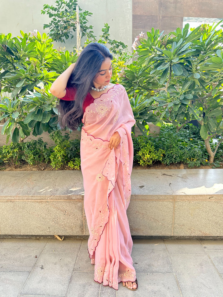 Soft Pink Tissue Gotapatti Saree