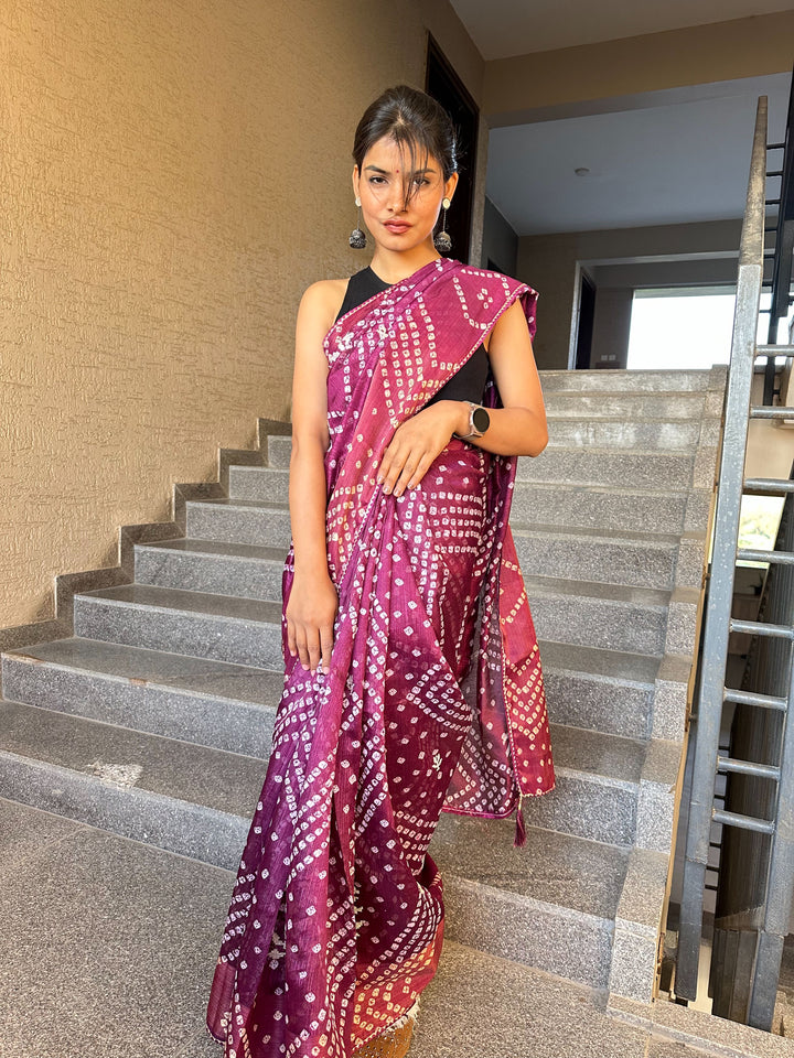 Cotton Bandhni Saree